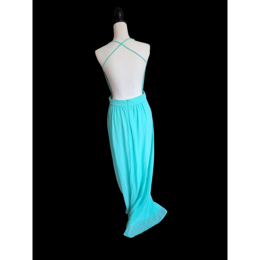 Lulus Formal Gown Open Back Strappy Sea Foam Sz M - Picture 6 of 11